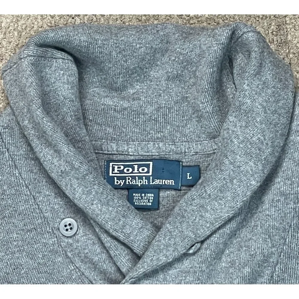 Polo by Ralph Lauren Men's Shawl Neck Collar Gray Long Sleeve Sweater Size Large